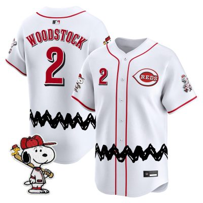 Men's Cincinnati Reds x Peanuts Vapor Premier Limited Jersey - Stitched - White / Woodstock