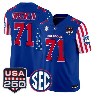 Men's Georgia Bulldogs "America 250 Edition" Vapor Limited Jersey - Royal / Earnest Greene III