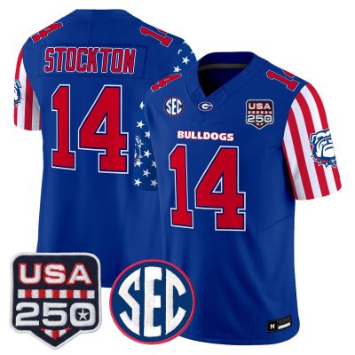 Men's Georgia Bulldogs "America 250 Edition" Vapor Limited Jersey - Royal / Gunner Stockton