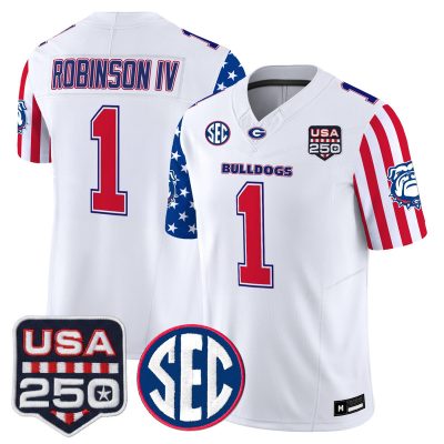 Men's Georgia Bulldogs "America 250 Edition" Vapor Limited Jersey - White / Ellis Robinson IV