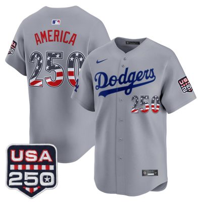 Men's Los Angeles Dodgers USA 250 Fourth of July Vapor Premier Limited Jersey - Gray / #250 America