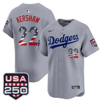 Men's Los Angeles Dodgers USA 250 Fourth of July Vapor Premier Limited Jersey - Gray / Clayton Kershaw