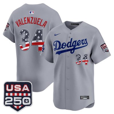 Men's Los Angeles Dodgers USA 250 Fourth of July Vapor Premier Limited Jersey - Gray / Fernando Valenzuela