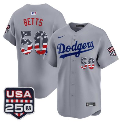 Men's Los Angeles Dodgers USA 250 Fourth of July Vapor Premier Limited Jersey - Gray / Mookie Betts