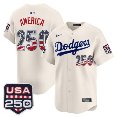 Men's Los Angeles Dodgers USA 250 Fourth of July Vapor Premier Limited Jersey - Liberty Cream / #250 America