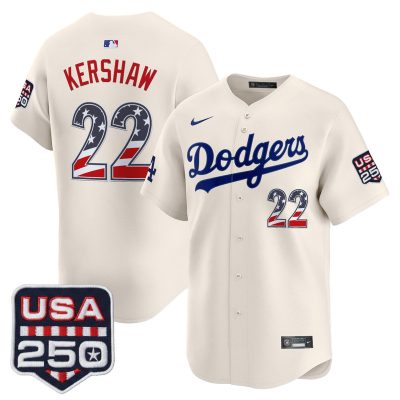 Men's Los Angeles Dodgers USA 250 Fourth of July Vapor Premier Limited Jersey - Liberty Cream / Clayton Kershaw