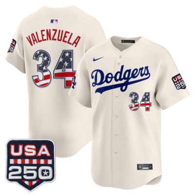 Men's Los Angeles Dodgers USA 250 Fourth of July Vapor Premier Limited Jersey - Liberty Cream / Fernando Valenzuela