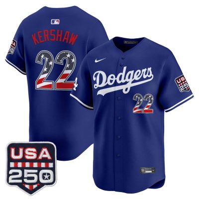 Men's Los Angeles Dodgers USA 250 Fourth of July Vapor Premier Limited Jersey - Royal / Clayton Kershaw