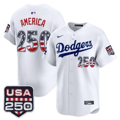 Men's Los Angeles Dodgers USA 250 Fourth of July Vapor Premier Limited Jersey - White / #250 America