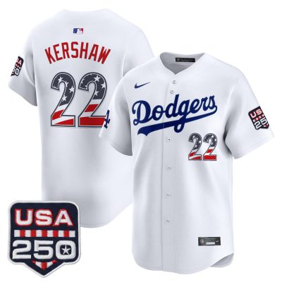 Men's Los Angeles Dodgers USA 250 Fourth of July Vapor Premier Limited Jersey - White / Clayton Kershaw