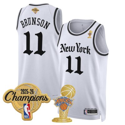 Men's New York Knicks 2026 Champions Patch Swingman Jersey - Gothic Edition - White / Jalen Brunson