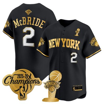 Men's New York Knicks 2026 Champions Patch Vapor Baseball Jersey - Black Gold / Miles McBride