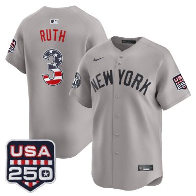 Men's New York Yankees USA 250 Fourth of July Vapor Premier Limited Jersey - Gray / Babe Ruth
