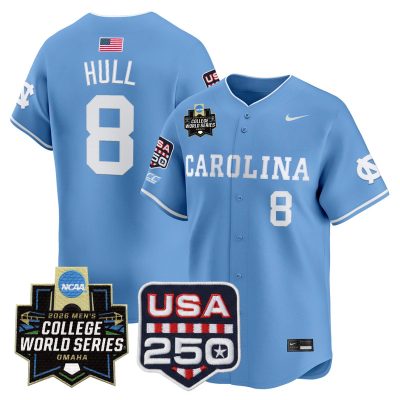 Men's North Carolina Tar Heels 2026 World Series Vapor Premier Limited Jersey - 250 America Patch - Blue / Owen Hull