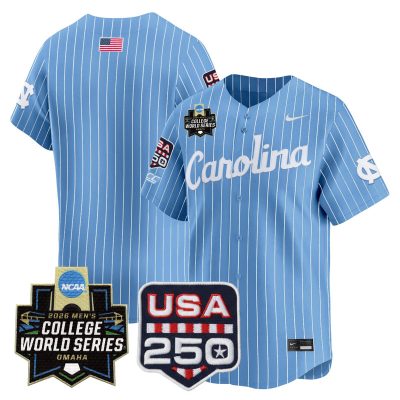 Men's North Carolina Tar Heels 2026 World Series Vapor Premier Limited Jersey - 250 America Patch - Blue Pinstripe / Team