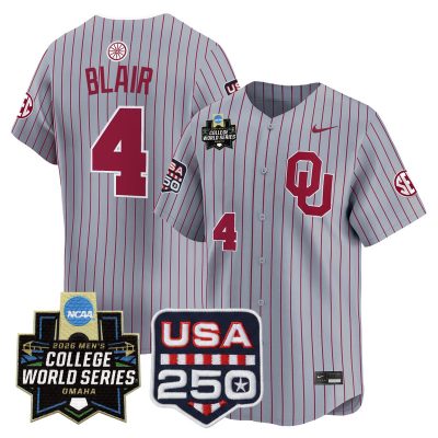 Men's Oklahoma Sooners 2026 World Series Vapor Premier Limited Jersey - 250 America Patch - Steel Gray / Alec Blair