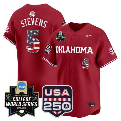 Men's Oklahoma Sooners USA 250 Fourth of July Vapor Premier Limited Jersey - 2026 World Series Patch - Crimson / Nolan Stevens