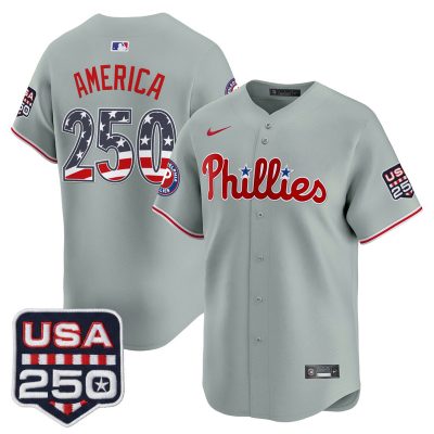 Men's Philadelphia Phillies USA 250 Fourth of July Vapor Premier Limited Jersey - Gray / #250 America