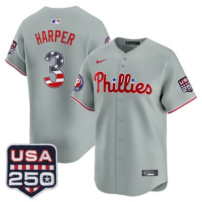 Men's Philadelphia Phillies USA 250 Fourth of July Vapor Premier Limited Jersey - Gray / Bryce Harper