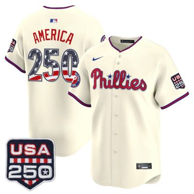 Men's Philadelphia Phillies USA 250 Fourth of July Vapor Premier Limited Jersey - Liberty Cream / #250 America