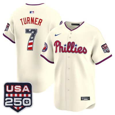 Men's Philadelphia Phillies USA 250 Fourth of July Vapor Premier Limited Jersey - Liberty Cream / Trea Turner