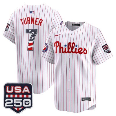 Men's Philadelphia Phillies USA 250 Fourth of July Vapor Premier Limited Jersey - Pinstripe / Trea Turner