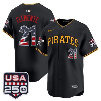 Men's Pittsburgh Pirates USA 250 Fourth of July Vapor Premier Limited Jersey - Black / Roberto Clemente