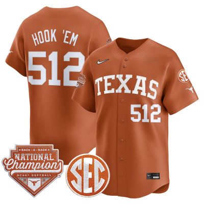 Men's Texas Longhorns 2026 Back-To-Back World Series (WCWS) Champions Vapor Premier Limited Jersey - Orange / Hook 'Em 512