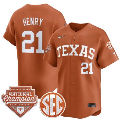 Men's Texas Longhorns 2026 Back-To-Back World Series (WCWS) Champions Vapor Premier Limited Jersey - Orange / Kayden Henry