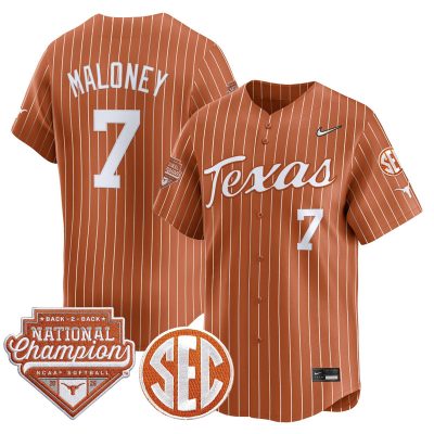 Men's Texas Longhorns 2026 Back-To-Back World Series (WCWS) Champions Vapor Premier Limited Jersey - Orange Pinstripe / Ashton Maloney