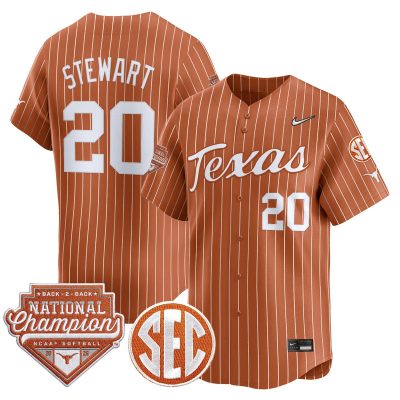 Men's Texas Longhorns 2026 Back-To-Back World Series (WCWS) Champions Vapor Premier Limited Jersey - Orange Pinstripe / Katie Stewart