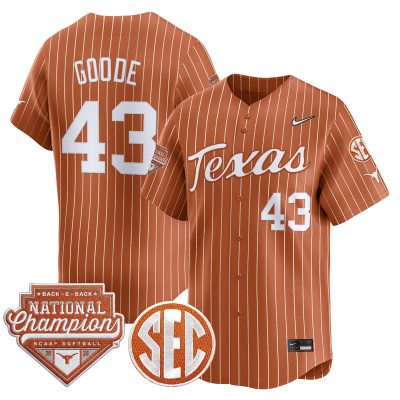 Men's Texas Longhorns 2026 Back-To-Back World Series (WCWS) Champions Vapor Premier Limited Jersey - Orange Pinstripe / Leighann Goode