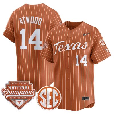 Men's Texas Longhorns 2026 Back-To-Back World Series (WCWS) Champions Vapor Premier Limited Jersey - Orange Pinstripe / Reese Atwood
