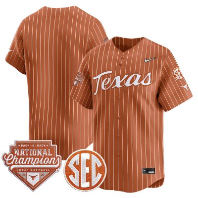Men's Texas Longhorns 2026 Back-To-Back World Series (WCWS) Champions Vapor Premier Limited Jersey - Orange Pinstripe / Team