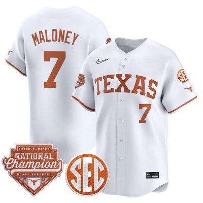 Men's Texas Longhorns 2026 Back-To-Back World Series (WCWS) Champions Vapor Premier Limited Jersey - White / Ashton Maloney