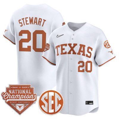 Men's Texas Longhorns 2026 Back-To-Back World Series (WCWS) Champions Vapor Premier Limited Jersey - White / Katie Stewart