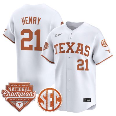 Men's Texas Longhorns 2026 Back-To-Back World Series (WCWS) Champions Vapor Premier Limited Jersey - White / Kayden Henry