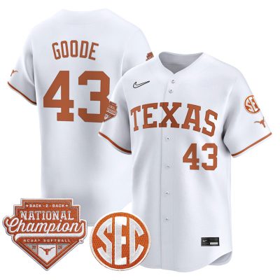 Men's Texas Longhorns 2026 Back-To-Back World Series (WCWS) Champions Vapor Premier Limited Jersey - White / Leighann Goode