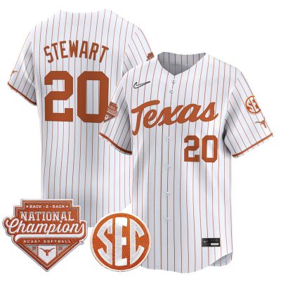 Men's Texas Longhorns 2026 Back-To-Back World Series (WCWS) Champions Vapor Premier Limited Jersey - White Pinstripe / Katie Stewart