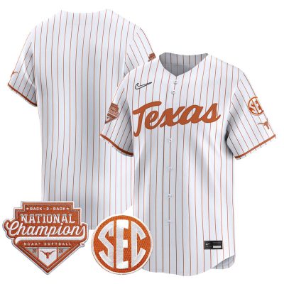 Men's Texas Longhorns 2026 Back-To-Back World Series (WCWS) Champions Vapor Premier Limited Jersey - White Pinstripe / Team