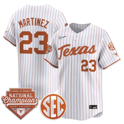 Men's Texas Longhorns 2026 Back-To-Back World Series (WCWS) Champions Vapor Premier Limited Jersey - White Pinstripe / Viviana Martinez