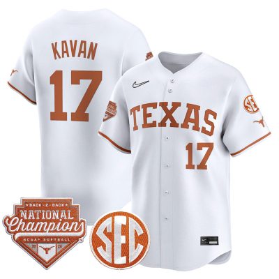 Men's Texas Longhorns 2026 Back-To-Back World Series (WCWS) Champions Vapor Premier Limited Jersey - White / Teagan Kavan