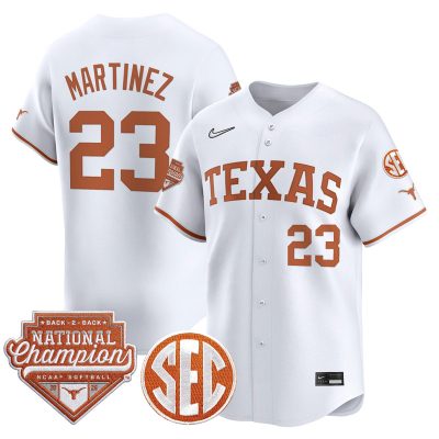 Men's Texas Longhorns 2026 Back-To-Back World Series (WCWS) Champions Vapor Premier Limited Jersey - White / Viviana Martinez