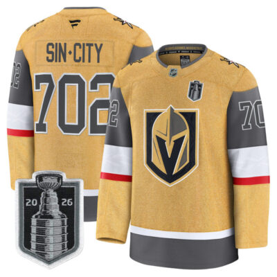 Men's Vegas Golden Knights 2026 Stanley Cup Champions Premium Jersey - Gold / SinCity 702