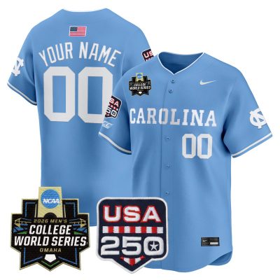 North Carolina Tar Heels 2026 World Series Vapor Premier Limited Custom Jersey - 250 America Patch - Blue