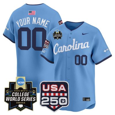 North Carolina Tar Heels 2026 World Series Vapor Premier Limited Custom Jersey - 250 America Patch - Blue Limited