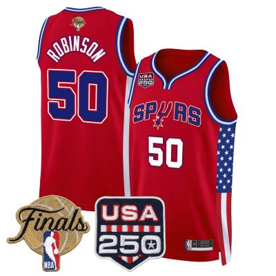 San Antonio Spurs "America 250 Edition" 2026 Finals patch Swingman Stitched Jersey - Red / David Robinson
