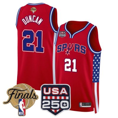 San Antonio Spurs "America 250 Edition" 2026 Finals patch Swingman Stitched Jersey - Red / Tim Duncan