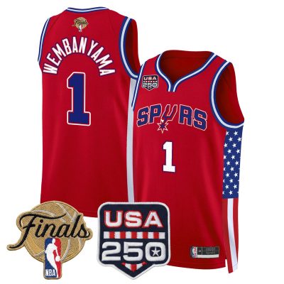 San Antonio Spurs "America 250 Edition" 2026 Finals patch Swingman Stitched Jersey - Red / Victor Wembanyama
