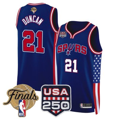 San Antonio Spurs "America 250 Edition" 2026 Finals patch Swingman Stitched Jersey - Royal / Tim Duncan